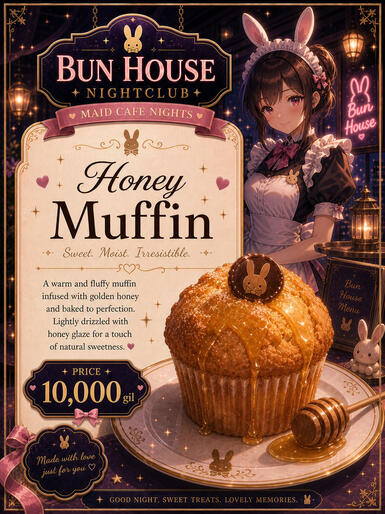 A honey Bun topped with you guessed it! Honey! Made fresh! Price: 10,000G