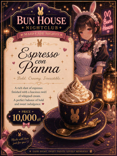 Rich shot of Espresso topped with a creamy whipped topping. Price: 10,000G